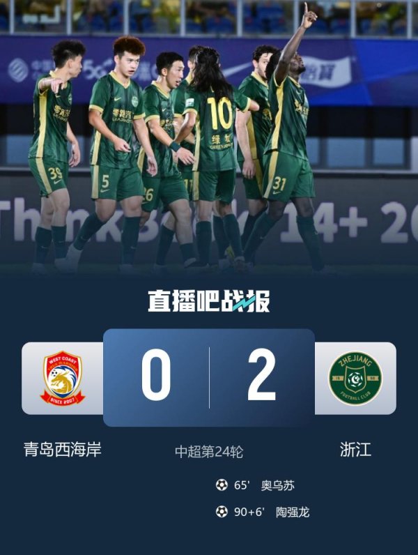 实盘10倍杠杆 中超-浙江队2-0客胜青岛西海岸 奥乌苏赛季首球米特里策伤退